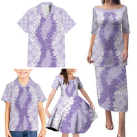 Hawaii Aloha Plumeria Lei Lavender Palaka Family Matching Puletasi and Hawaiian Shirt LT7 - Polynesian Pride