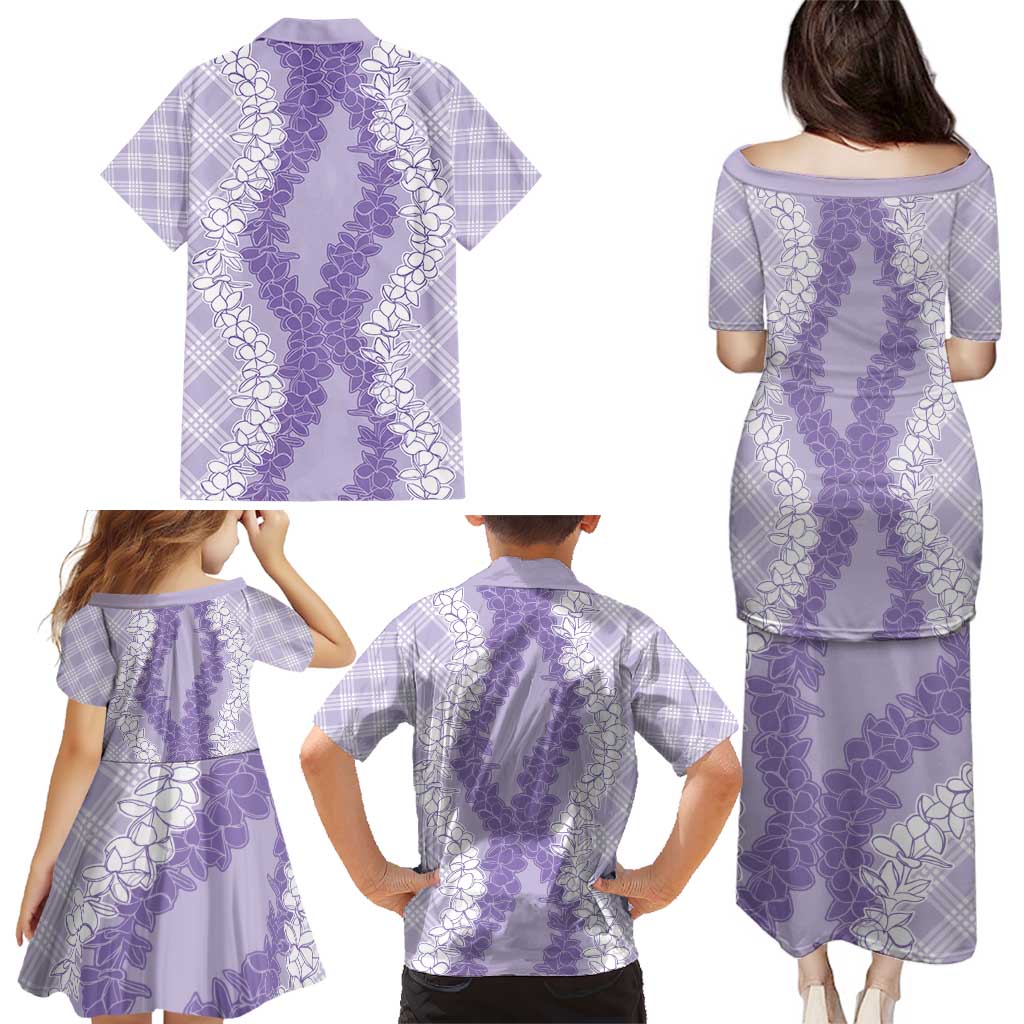 Hawaii Aloha Plumeria Lei Lavender Palaka Family Matching Puletasi and Hawaiian Shirt LT7 - Polynesian Pride