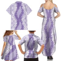 Hawaii Aloha Plumeria Lei Lavender Palaka Family Matching Summer Maxi Dress and Hawaiian Shirt LT7 - Polynesian Pride
