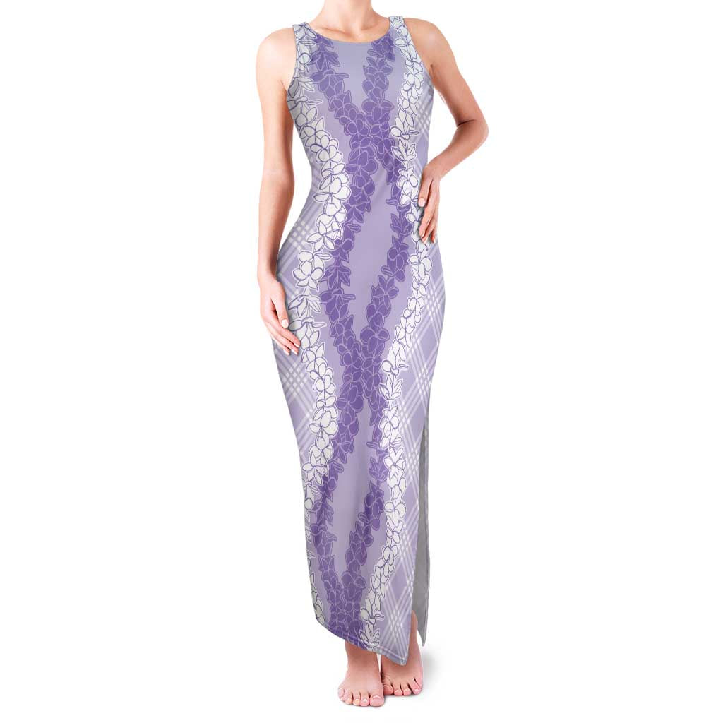 Hawaii Aloha Plumeria Lei Lavender Palaka Family Matching Tank Maxi Dress and Hawaiian Shirt LT7 Mom's Dress Lavender - Polynesian Pride