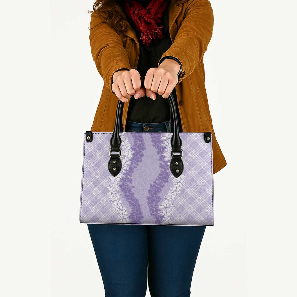 Hawaii Aloha Plumeria Lei Lavender Palaka Leather Bag - Polynesian Pride