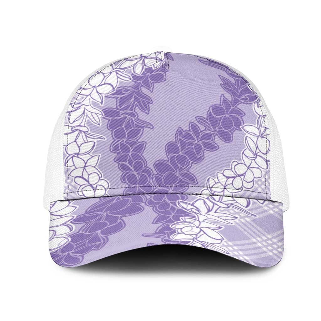 Hawaii Aloha Plumeria Lei Lavender Palaka Mesh Trucker Cap - Polynesian Pride