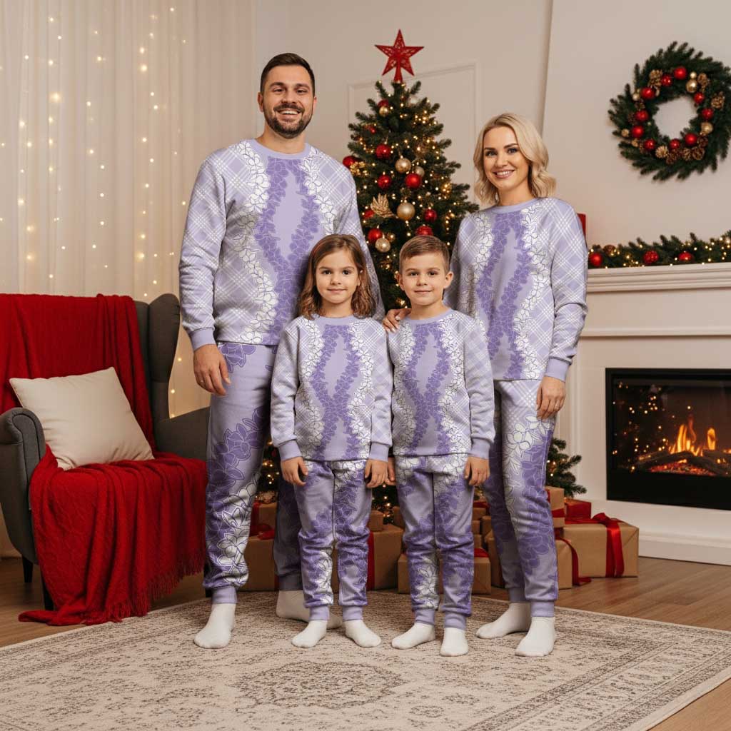 Hawaii Aloha Plumeria Lei Lavender Palaka Christmas Pajama Set - Polynesian Pride