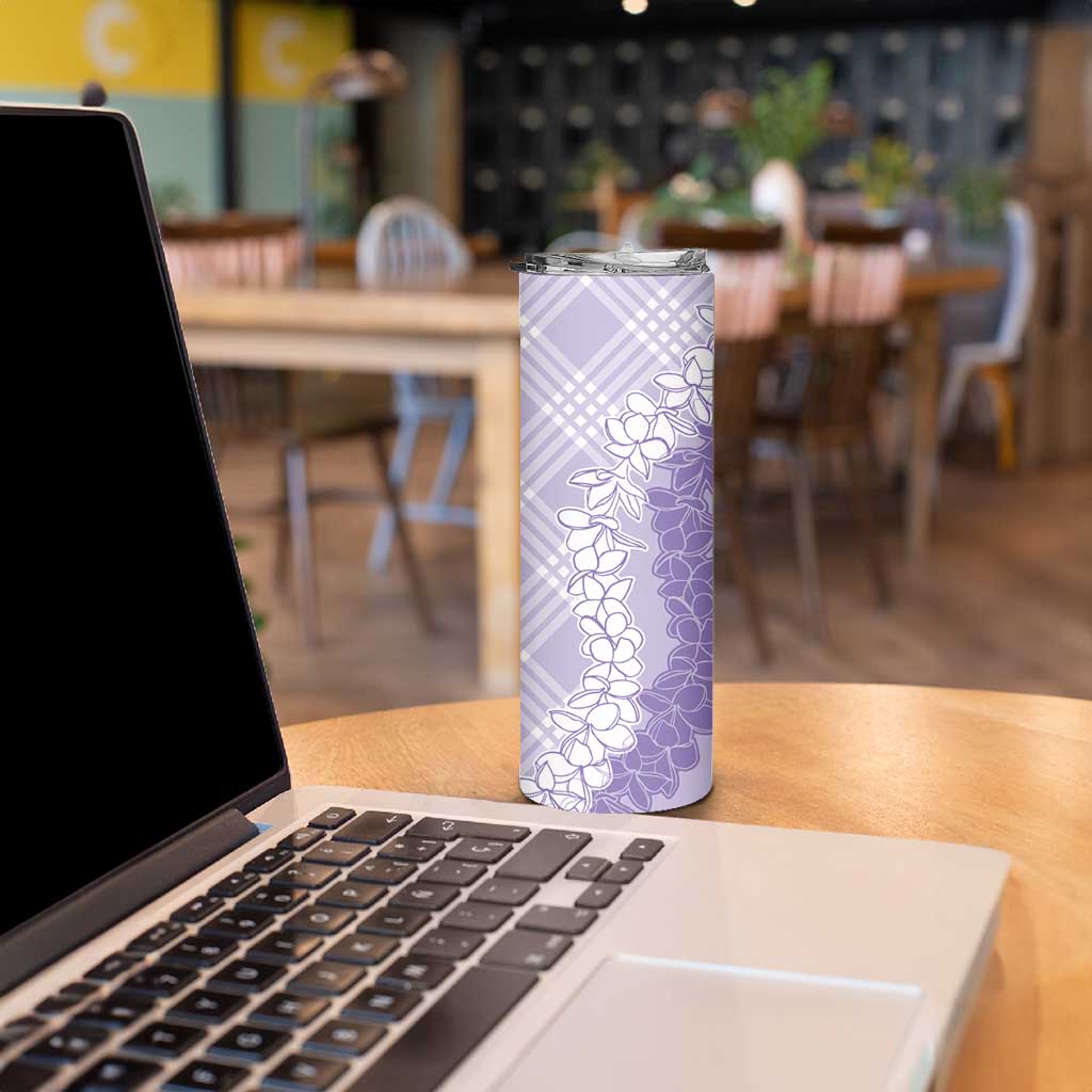 Hawaii Aloha Plumeria Lei Lavender Palaka Skinny Tumbler - Polynesian Pride