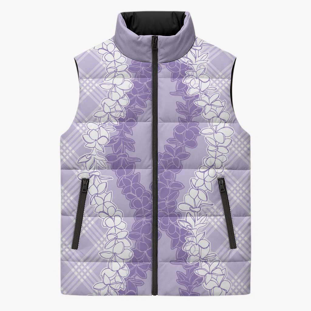 Hawaii Aloha Plumeria Lei Lavender Palaka Sleeveless Puffer Jacket LT7 Unisex Lavender - Polynesian Pride