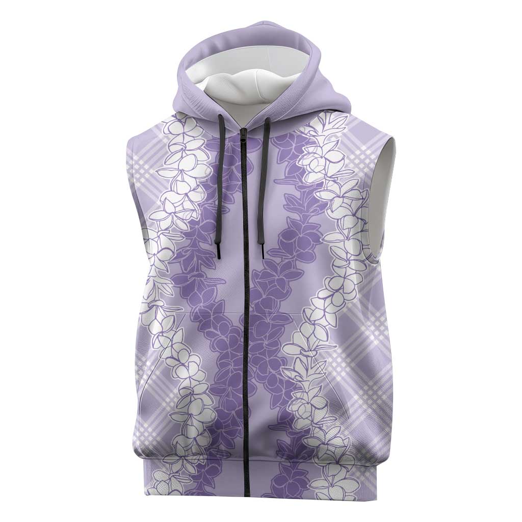 Hawaii Aloha Plumeria Lei Lavender Palaka Sleeveless Zip Hoodie - Polynesian Pride