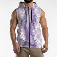 Hawaii Aloha Plumeria Lei Lavender Palaka Sleeveless Zip Hoodie - Polynesian Pride