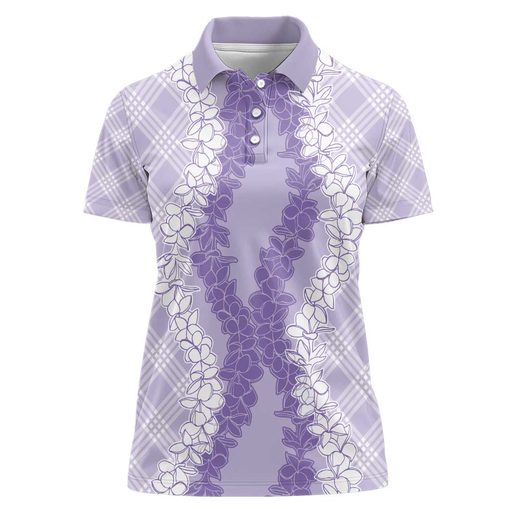 Hawaii Aloha Plumeria Lei Lavender Palaka Women Polo Shirt - Polynesian Pride
