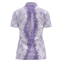 Hawaii Aloha Plumeria Lei Lavender Palaka Women Polo Shirt - Polynesian Pride