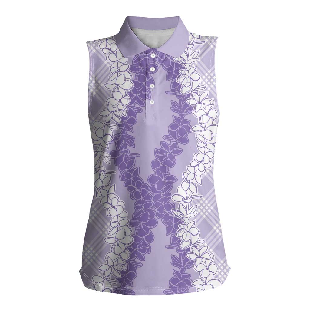 Hawaii Aloha Plumeria Lei Lavender Palaka Women Sleeveless Polo Shirt LT7 Female Lavender - Polynesian Pride