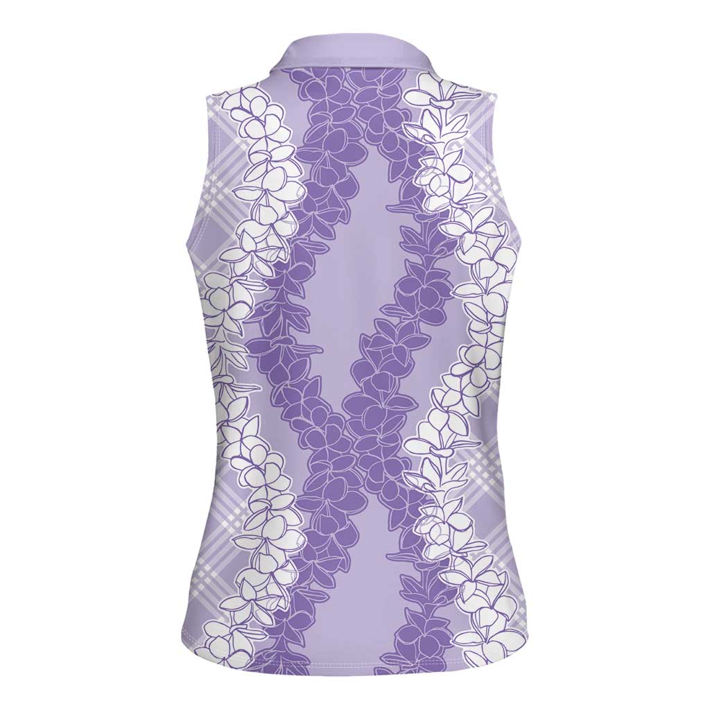 Hawaii Aloha Plumeria Lei Lavender Palaka Women Sleeveless Polo Shirt LT7 - Polynesian Pride