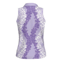 Hawaii Aloha Plumeria Lei Lavender Palaka Women Sleeveless Polo Shirt LT7 - Polynesian Pride