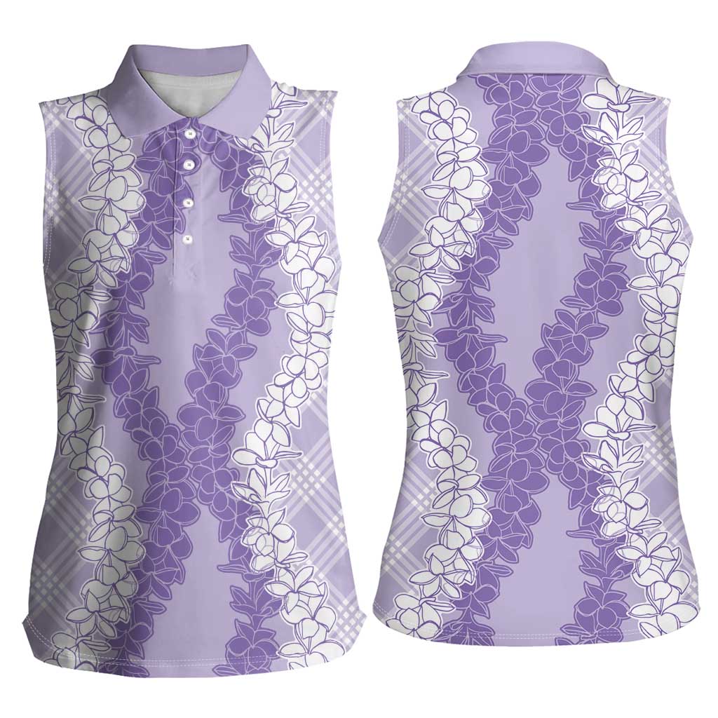 Hawaii Aloha Plumeria Lei Lavender Palaka Women Sleeveless Polo Shirt LT7 - Polynesian Pride