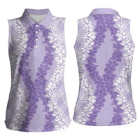 Hawaii Aloha Plumeria Lei Lavender Palaka Women Sleeveless Polo Shirt LT7 - Polynesian Pride