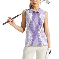 Hawaii Aloha Plumeria Lei Lavender Palaka Women Sleeveless Polo Shirt LT7 - Polynesian Pride