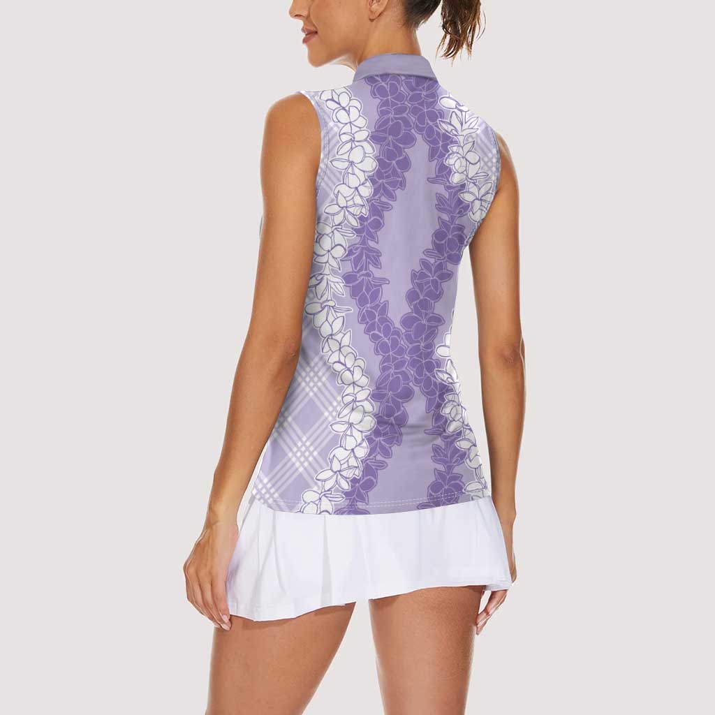 Hawaii Aloha Plumeria Lei Lavender Palaka Women Sleeveless Polo Shirt LT7 - Polynesian Pride