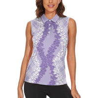 Hawaii Aloha Plumeria Lei Lavender Palaka Women Sleeveless Polo Shirt LT7 - Polynesian Pride