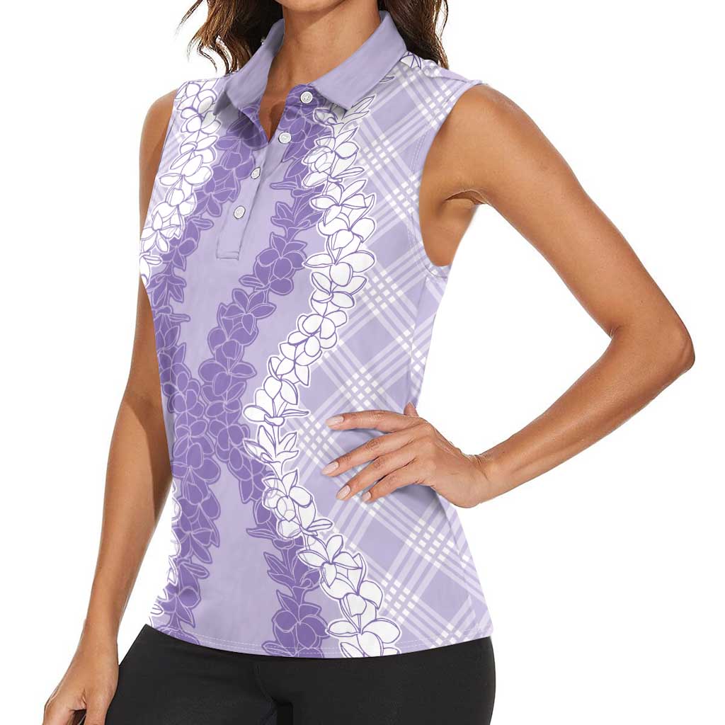 Hawaii Aloha Plumeria Lei Lavender Palaka Women Sleeveless Polo Shirt LT7 - Polynesian Pride