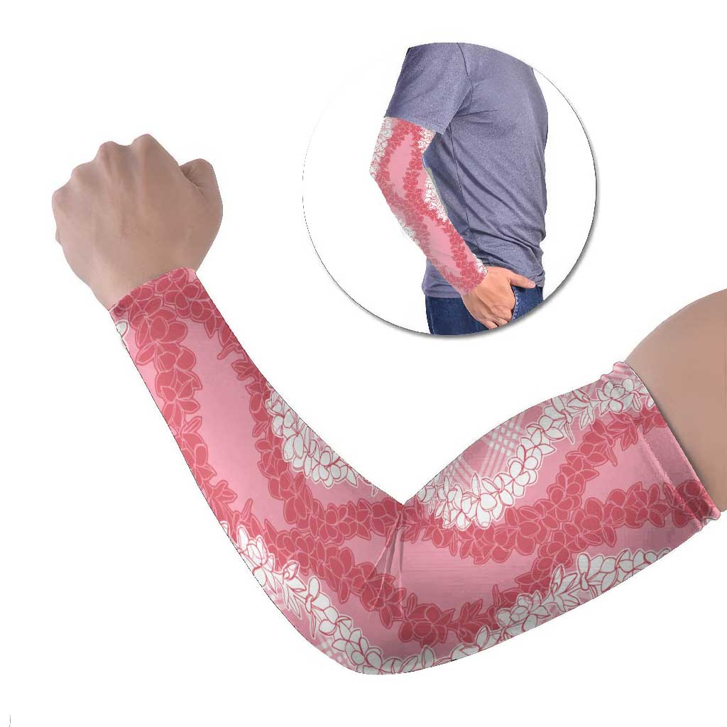 Hawaii Aloha Plumeria Lei Pink Palaka Arm Sleeves - Polynesian Pride