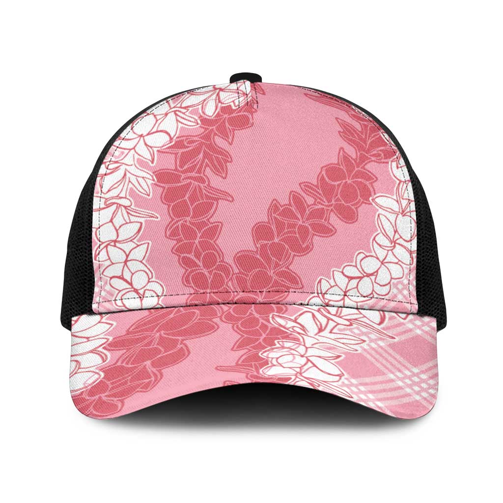 Hawaii Aloha Plumeria Lei Pink Palaka Baseball Net Cap - Polynesian Pride