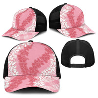 Hawaii Aloha Plumeria Lei Pink Palaka Baseball Net Cap - Polynesian Pride