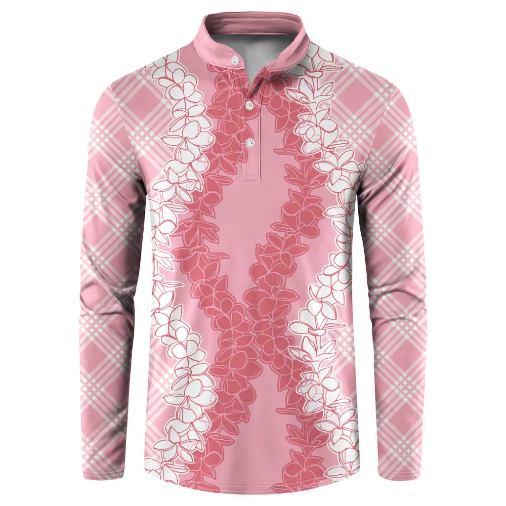 Hawaii Aloha Plumeria Lei Pink Palaka Button Sweatshirt - Polynesian Pride