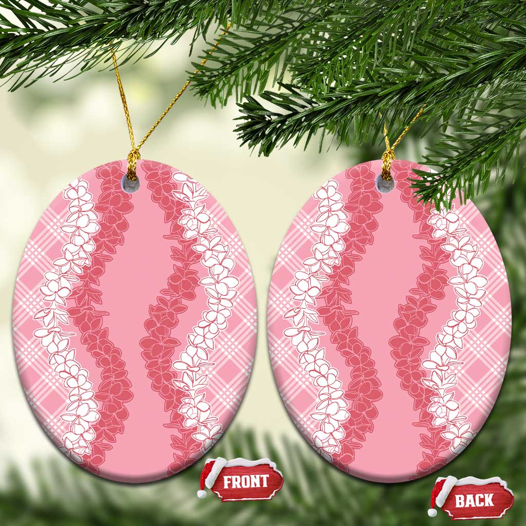 Hawaii Aloha Plumeria Lei Pink Palaka Ceramic Ornament LT7 Oval Pink - Polynesian Pride