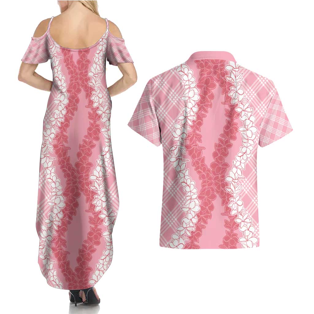 Hawaii Aloha Plumeria Lei Pink Palaka Couples Matching Summer Maxi Dress and Hawaiian Shirt LT7 - Polynesian Pride