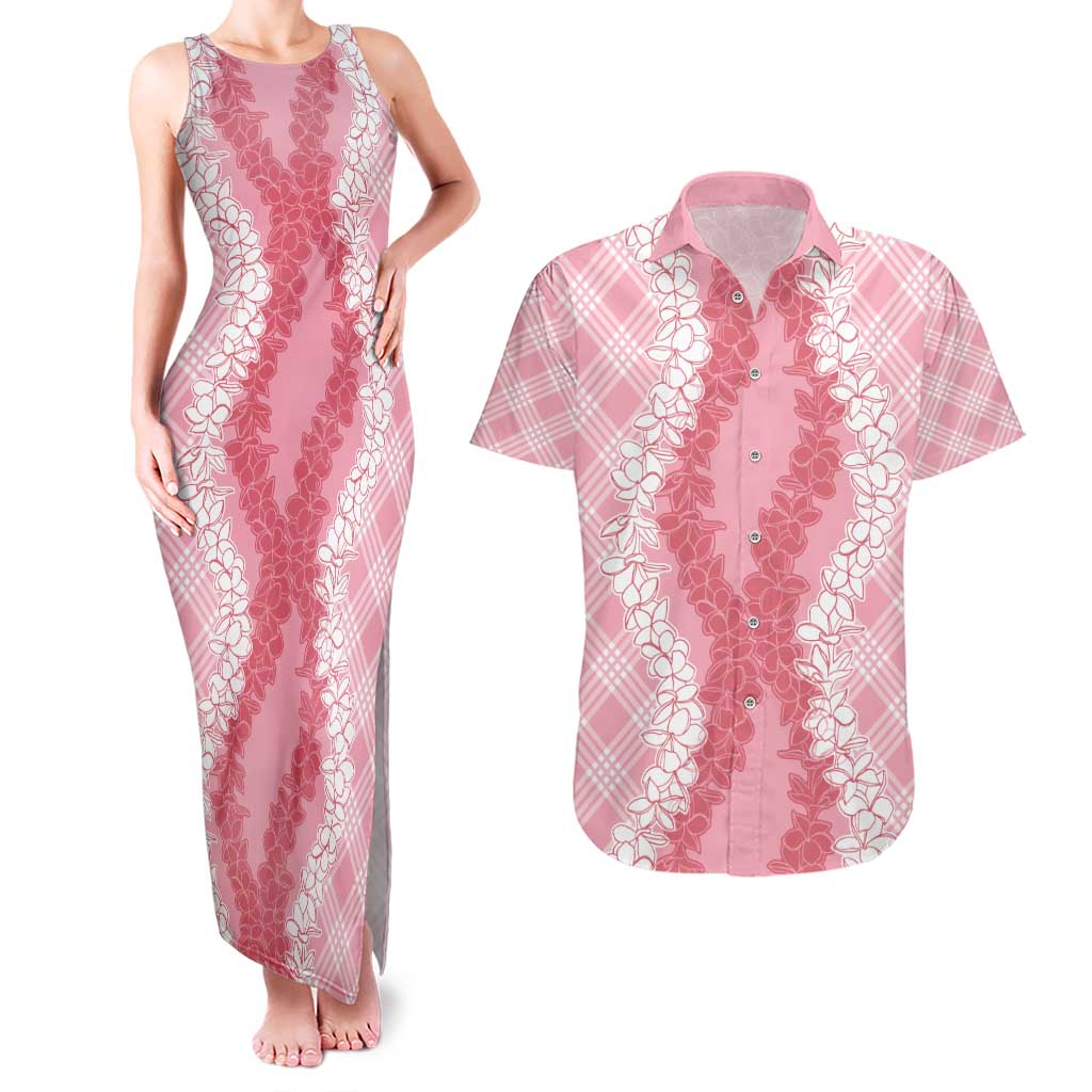 Hawaii Aloha Plumeria Lei Pink Palaka Couples Matching Tank Maxi Dress and Hawaiian Shirt LT7 Pink - Polynesian Pride