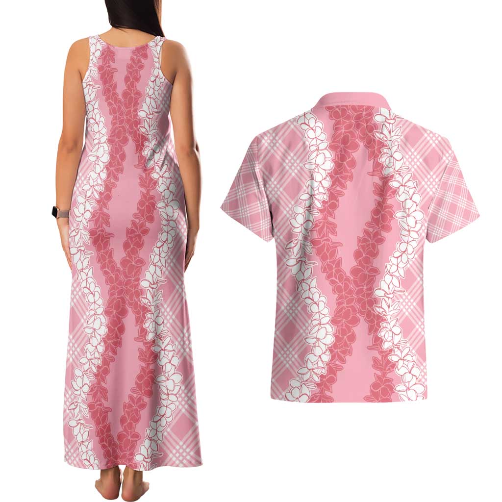 Hawaii Aloha Plumeria Lei Pink Palaka Couples Matching Tank Maxi Dress and Hawaiian Shirt LT7 - Polynesian Pride
