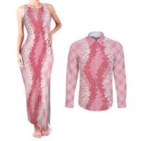 Hawaii Aloha Plumeria Lei Pink Palaka Couples Matching Tank Maxi Dress and Long Sleeve Button Shirt LT7 Pink - Polynesian Pride