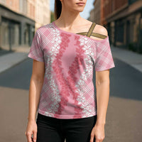 Hawaii Aloha Plumeria Lei Pink Palaka Cross Shoulder Shirt LT7 - Polynesian Pride