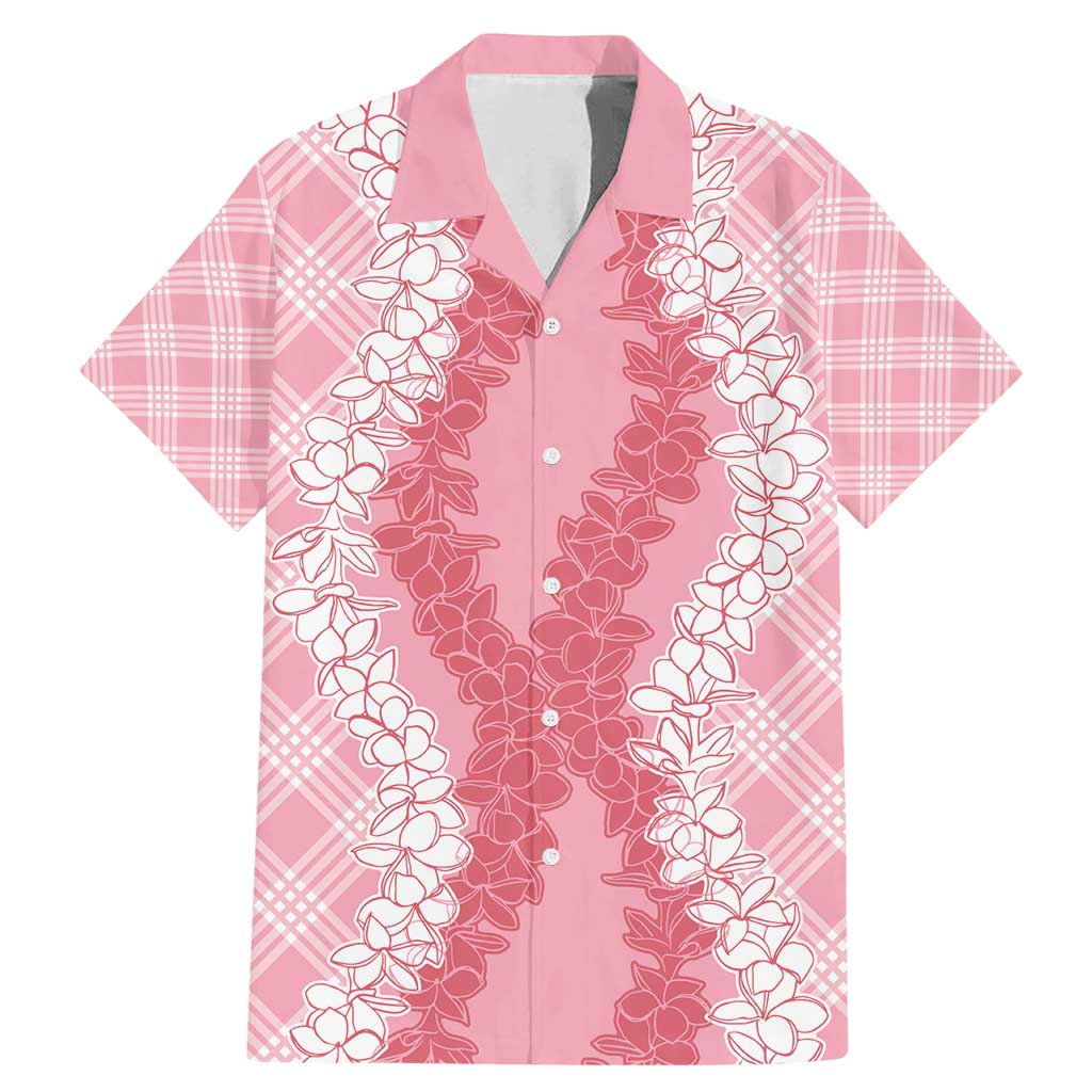 Hawaii Aloha Plumeria Lei Pink Palaka Family Matching Mermaid Dress and Hawaiian Shirt LT7 Dad's Shirt - Short Sleeve Pink - Polynesian Pride