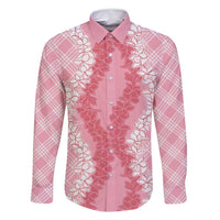Hawaii Aloha Plumeria Lei Pink Palaka Family Matching Mermaid Dress and Hawaiian Shirt LT7 Dad's Shirt - Long Sleeve Pink - Polynesian Pride