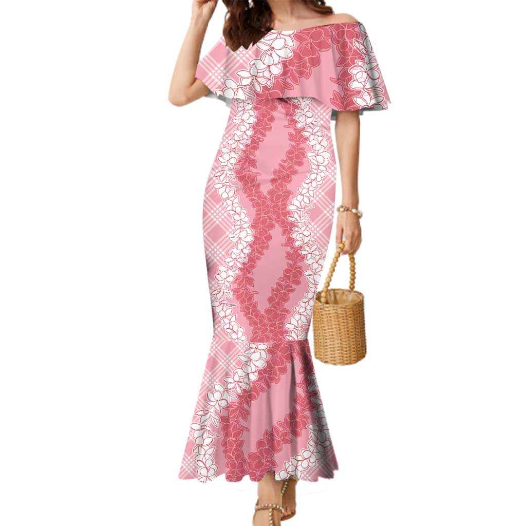 Hawaii Aloha Plumeria Lei Pink Palaka Family Matching Mermaid Dress and Hawaiian Shirt LT7 Mom's Dress Pink - Polynesian Pride