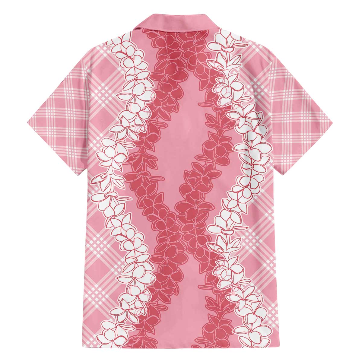 Hawaii Aloha Plumeria Lei Pink Palaka Family Matching Off The Shoulder Long Sleeve Dress and Hawaiian Shirt LT7 - Polynesian Pride