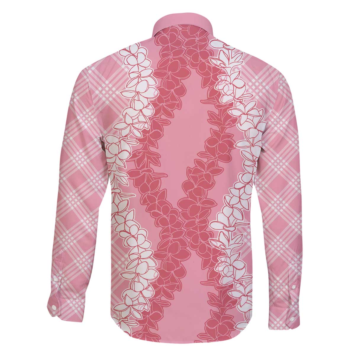 Hawaii Aloha Plumeria Lei Pink Palaka Family Matching Off The Shoulder Long Sleeve Dress and Hawaiian Shirt LT7 - Polynesian Pride