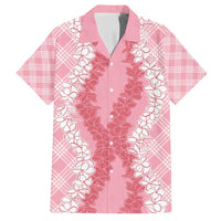 Hawaii Aloha Plumeria Lei Pink Palaka Family Matching Off Shoulder Maxi Dress and Hawaiian Shirt LT7 Dad's Shirt - Short Sleeve Pink - Polynesian Pride