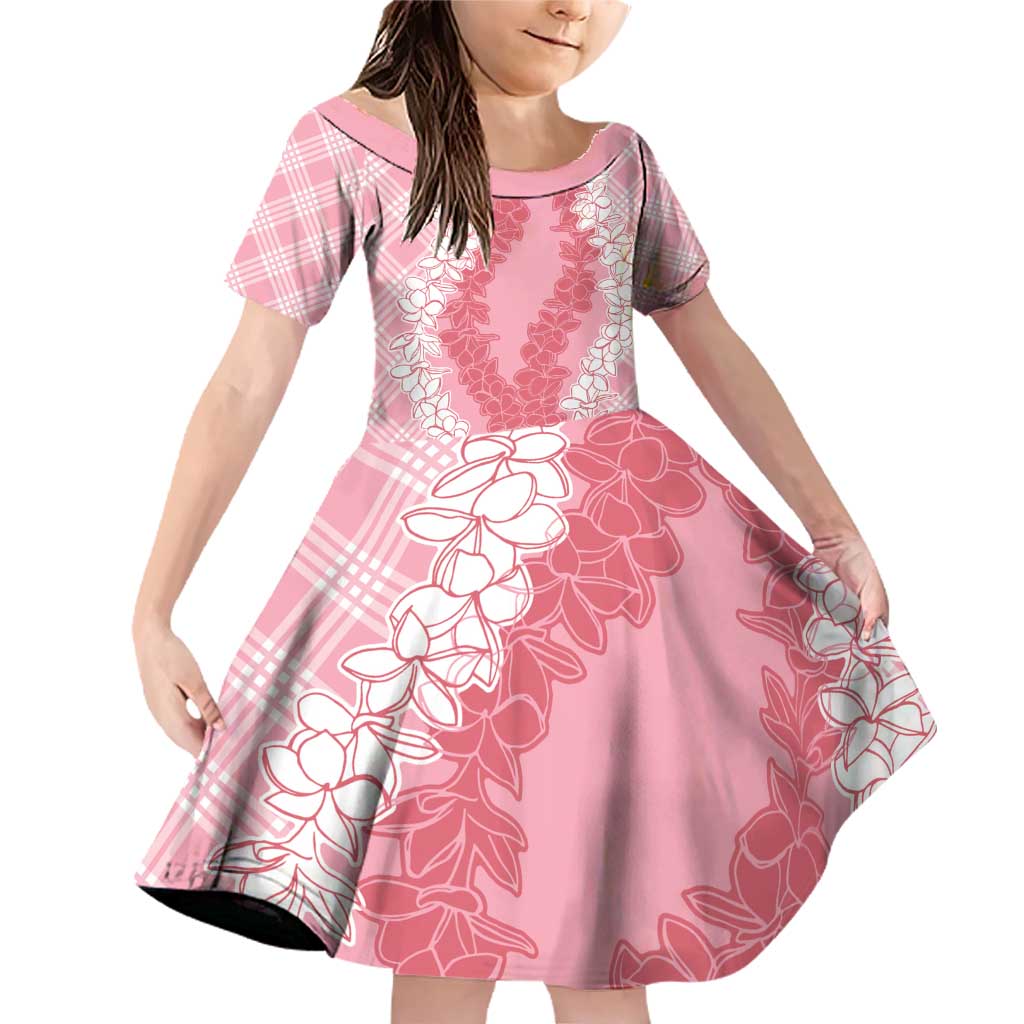 Hawaii Aloha Plumeria Lei Pink Palaka Family Matching Off Shoulder Short Dress and Hawaiian Shirt LT7 Daughter's Dress Pink - Polynesian Pride