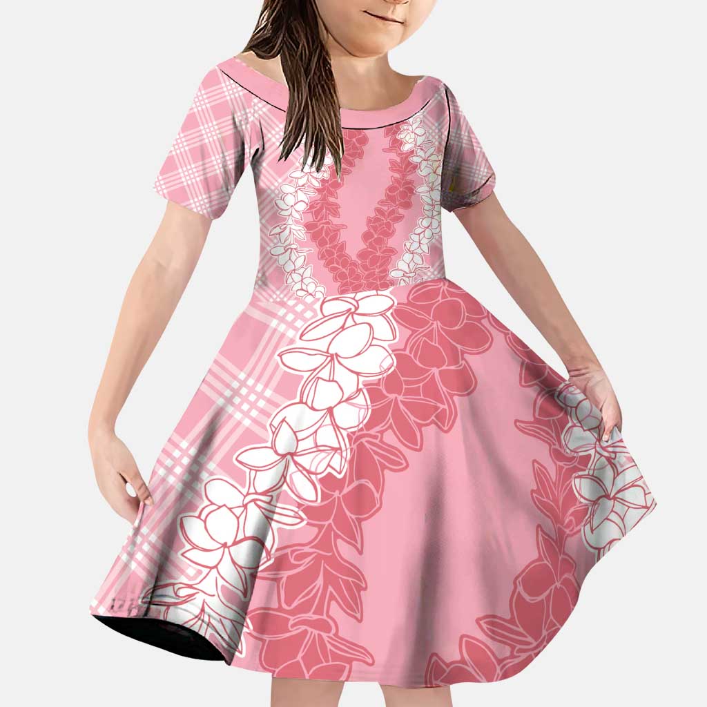 Hawaii Aloha Plumeria Lei Pink Palaka Family Matching Puletasi and Hawaiian Shirt LT7 Daughter's Dress Pink - Polynesian Pride