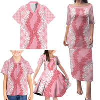 Hawaii Aloha Plumeria Lei Pink Palaka Family Matching Puletasi and Hawaiian Shirt LT7 - Polynesian Pride