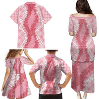 Hawaii Aloha Plumeria Lei Pink Palaka Family Matching Puletasi and Hawaiian Shirt LT7 - Polynesian Pride