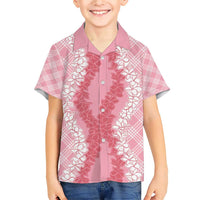 Hawaii Aloha Plumeria Lei Pink Palaka Family Matching Short Sleeve Bodycon Dress and Hawaiian Shirt LT7 Son's Shirt Pink - Polynesian Pride