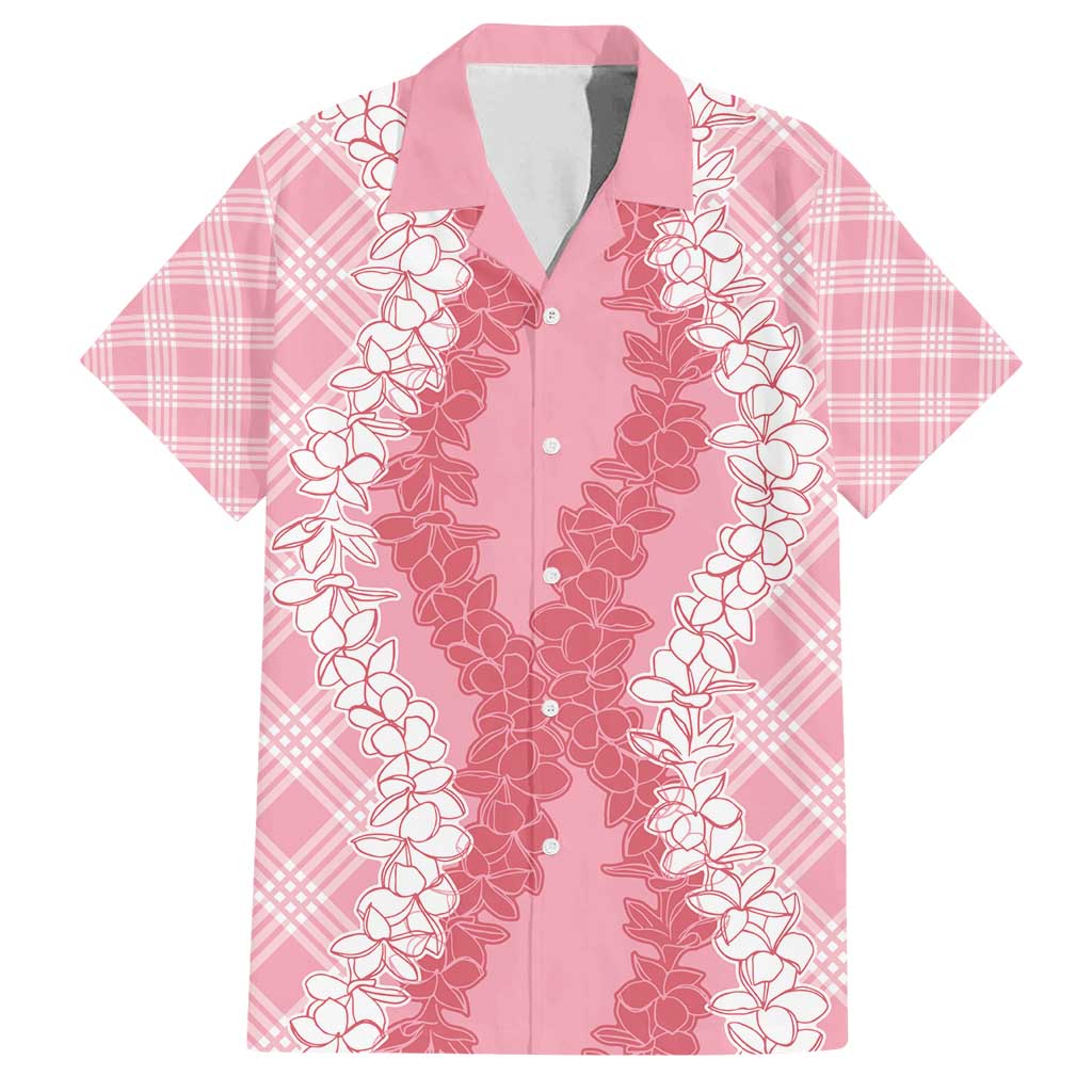 Hawaii Aloha Plumeria Lei Pink Palaka Family Matching Summer Maxi Dress and Hawaiian Shirt LT7 Dad's Shirt - Short Sleeve Pink - Polynesian Pride