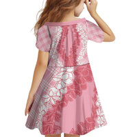 Hawaii Aloha Plumeria Lei Pink Palaka Kid Short Sleeve Dress - Polynesian Pride