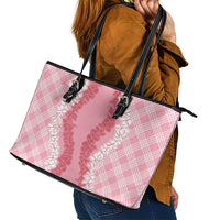 Hawaii Aloha Plumeria Lei Pink Palaka Leather Tote Bag - Polynesian Pride