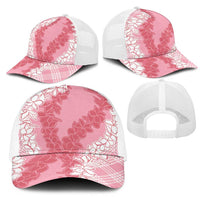 Hawaii Aloha Plumeria Lei Pink Palaka Mesh Trucker Cap - Polynesian Pride