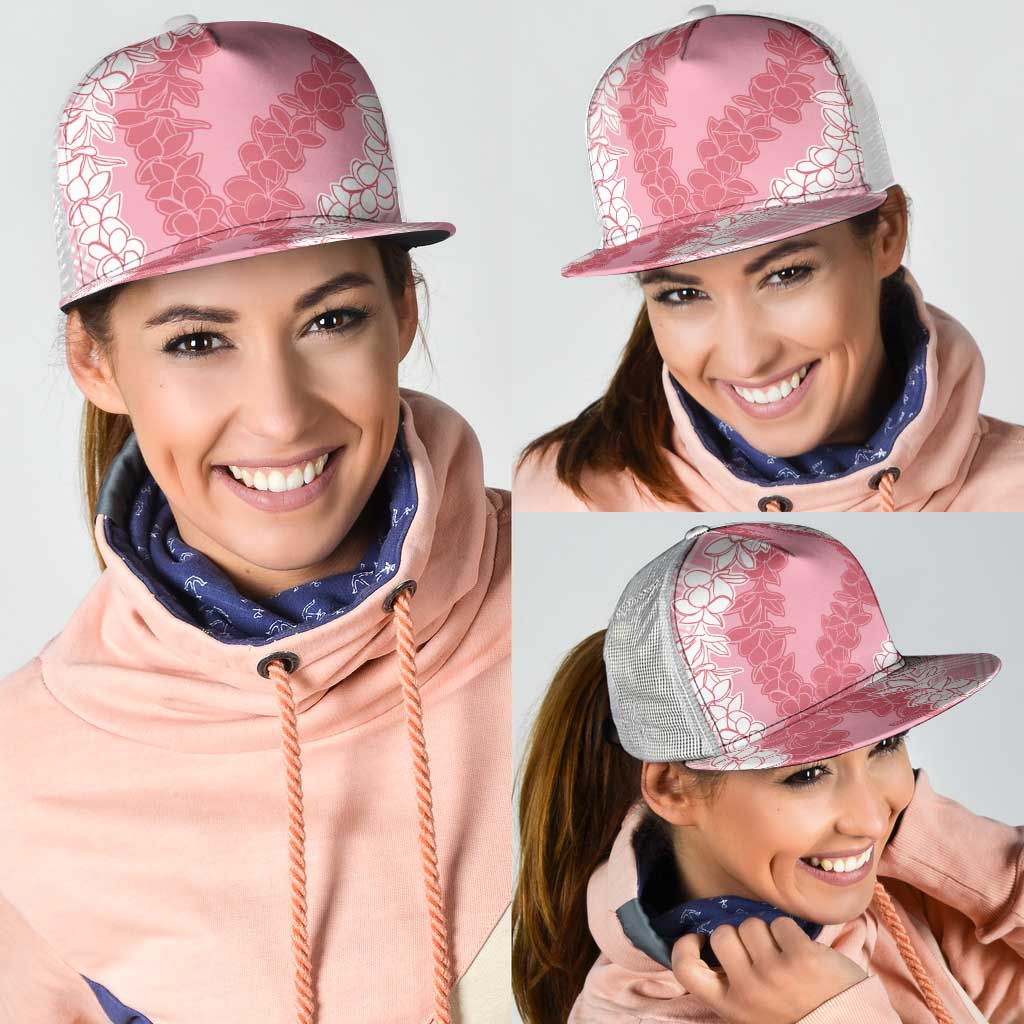Hawaii Aloha Plumeria Lei Pink Palaka Mesh Trucker Cap - Polynesian Pride
