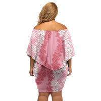 Hawaii Aloha Plumeria Lei Pink Palaka Off Shoulder Short Dress - Polynesian Pride