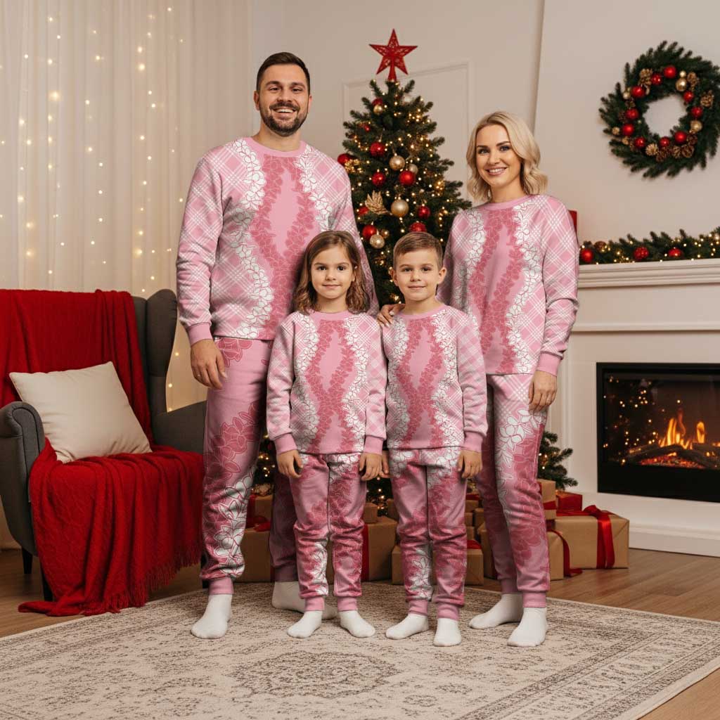 Hawaii Aloha Plumeria Lei Pink Palaka Christmas Pajama Set - Polynesian Pride